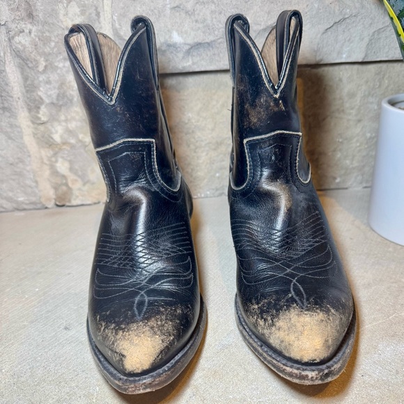 💕 FRYE Billy Short Distressed Women’s Black Leather Biker Boots Size 7.5 B - Picture 10 of 11